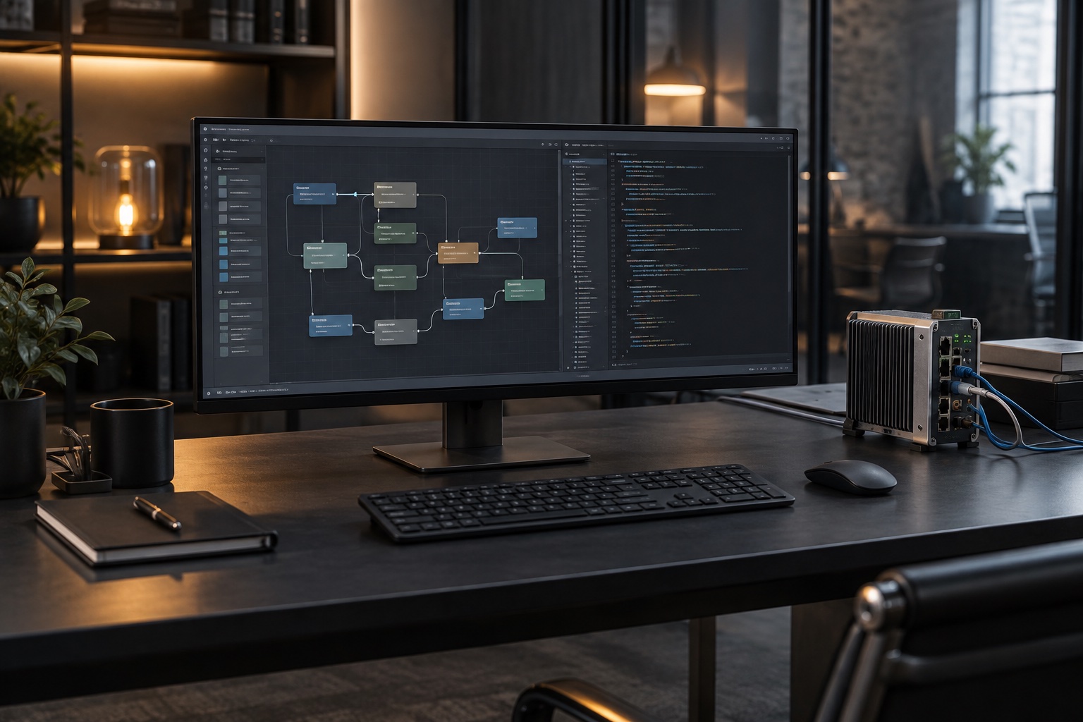 Software integration workstation with an industrial gateway.